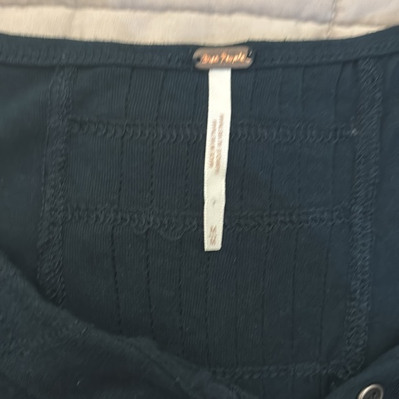 Free people cinched dark blue long, bell sleeve blouse - Picture 3 of 3